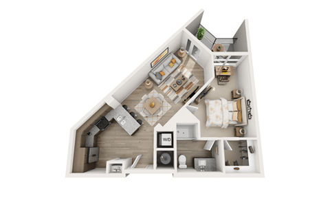 Floor plan for 1 bed, 1 bath, 725 sqft